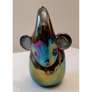 Iridescent Glass Purple Blue Elephant Trunk Up Figurine Or Paperweight 4"1/4